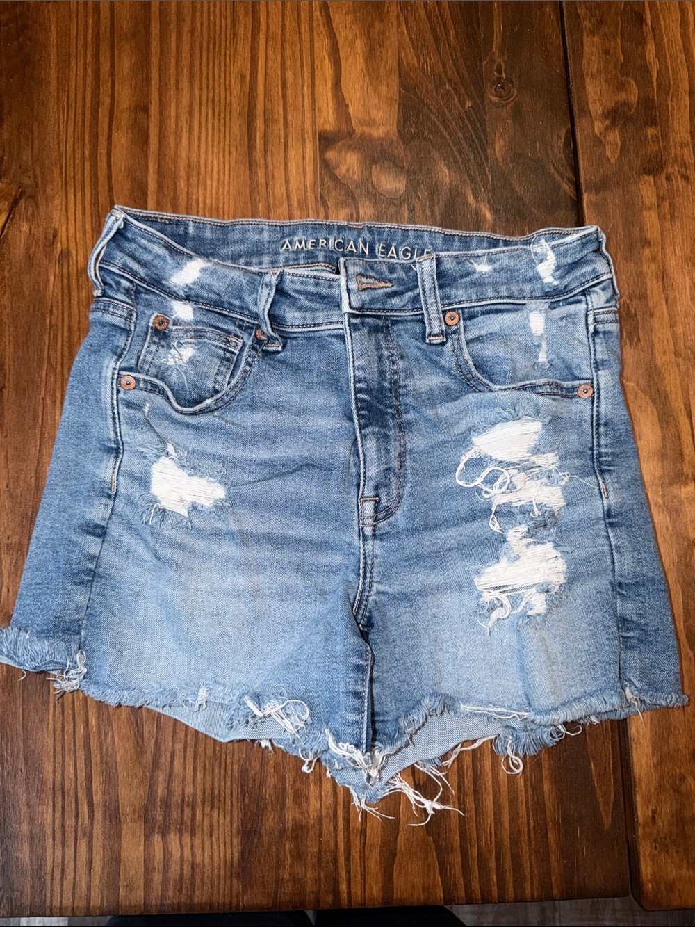 American Eagle Outfitters Light Blue Distressed High-Rise Denim Shorts